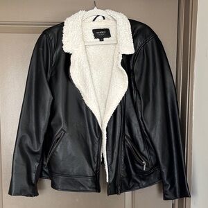 Torrid Black Leather Jacket with White Sherpa Collar